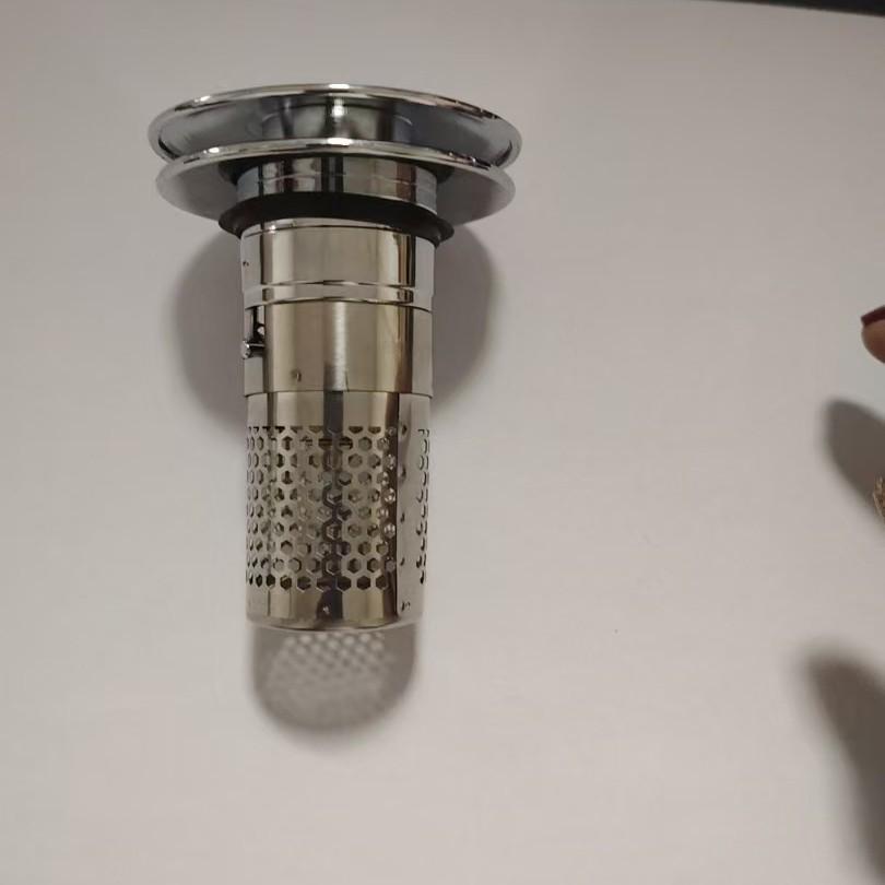 Universal Stainless Steel Press-Type Basin Drain Plug with Anti-Odor Blocking for Washbasins