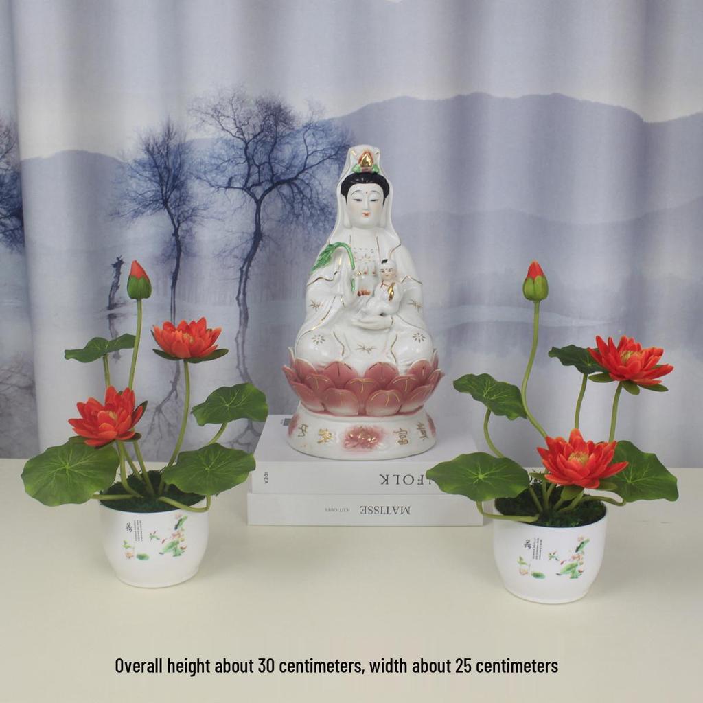 Artificial Silk Lotus Flower Ornament for Buddha Altar - Decorative Bonsai Guanyin Flower