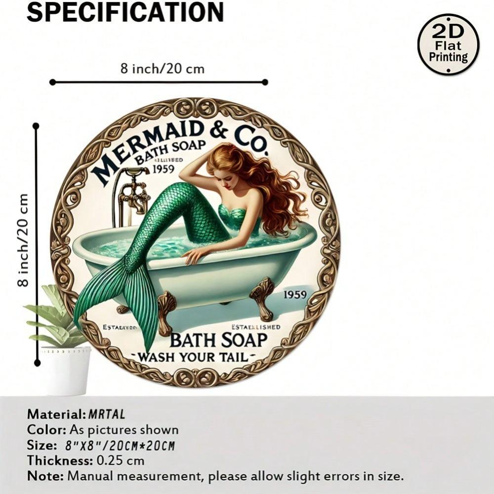 Mermaid Metal Tin Sign Rustic Bathroom Decor Vintage Round Wall Art Gift