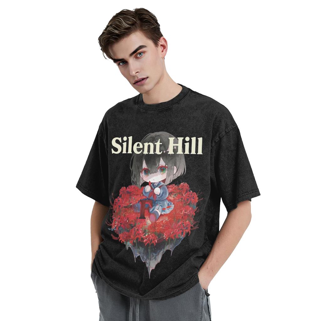Silent Hill F Hinako Koszulki Hip Hop Sprana Koszulka z Krótkim Rękawem Vintage dla Mężczyzn Kobiet Graficzne Nadruki Topy T-shirty