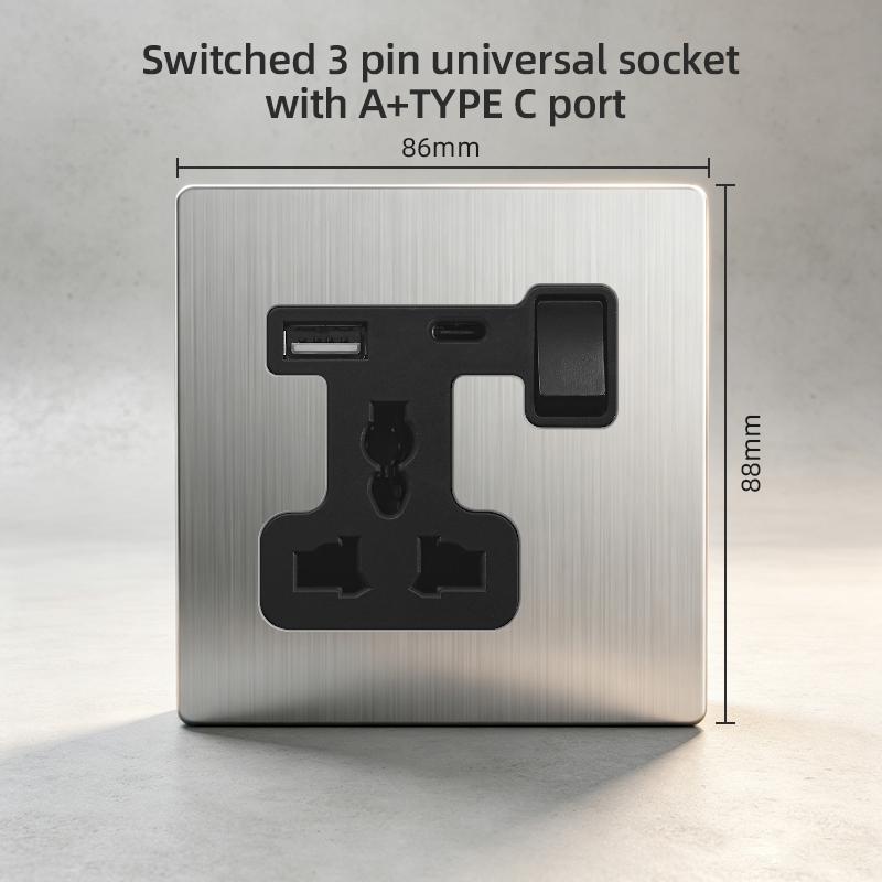 Silver Retro Dimmer Switch Light Toggle Switches With Plates UK Wall Socket 220V Universal Electrical Sockets And Switches 1