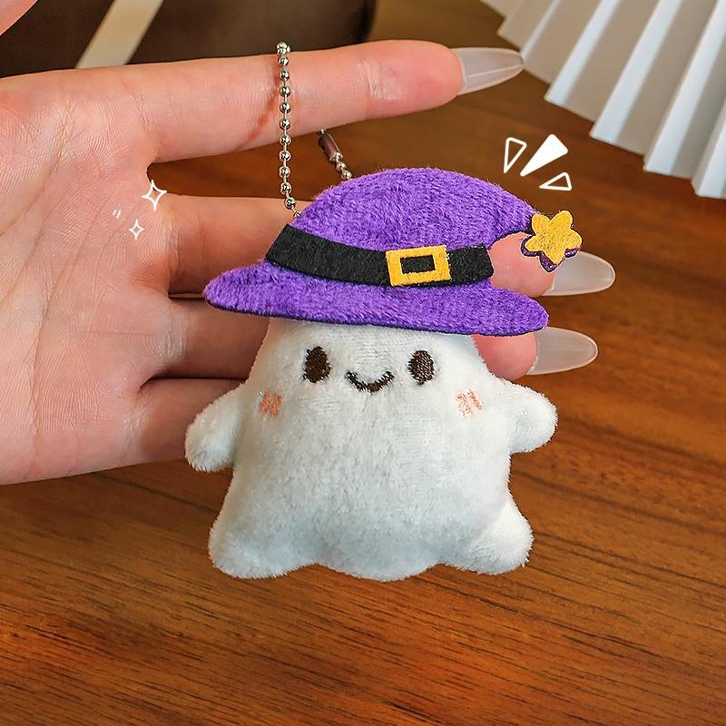 Adorable Halloween Plush Key Ring Soft Pumpkin Ghost Bat Witch Hat Pendant for Women Bag Decor Halloween Gift for Friends