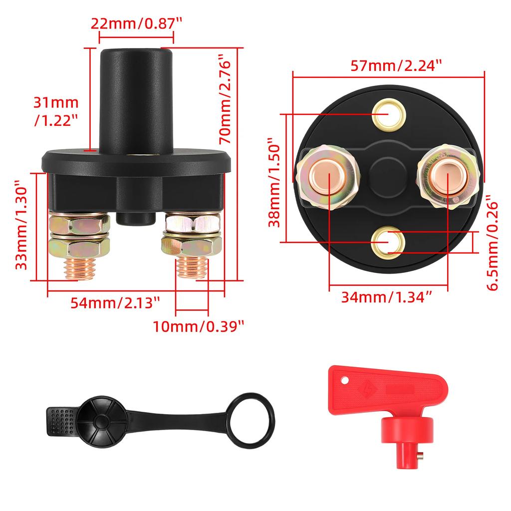 AD 1pc Car Battery Switch Disconnecter Power Isolator Cut Off Rally Switch Kit  With Removable Key For Car Motorcycle Truck Boat