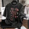Retro Gewaschenes Bedrucktes T-Shirt Kirschblüte Pfirsichblüte Osmanthus Jasmin Lässiges Streetwear T-Shirt