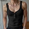 INCERUN Men Sleeveless Casual Tank Tops Solid Color Rib Fitted Undershirts