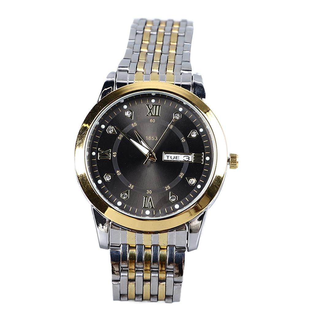 Men Quartz Business Watch with Date Luminous Stainless Steel Double Calendar Wristwatch Waterproof Lightweight Watch