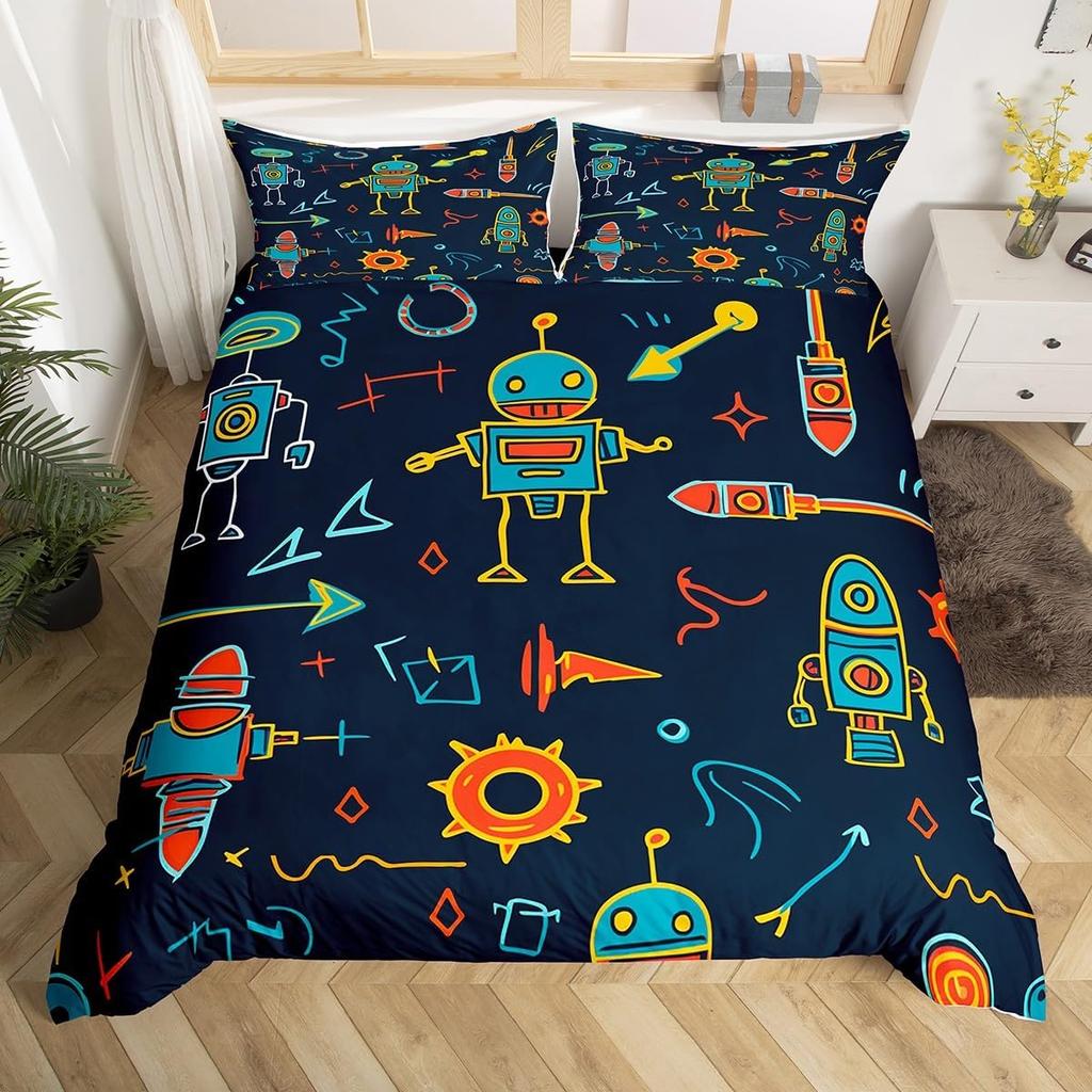 Zestaw poszewek na kołdrę z robotami Kreskówkowy robot kosmiczny Zestaw pościeli Patchwork Transformer Przyszłościowa maszyna Poszewka na kołdrę Rozmiar Twin Full Dla chłopca