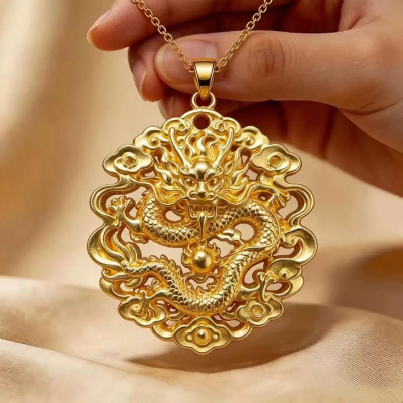 Traditional Chinese Style Gold Pendant 3D Embossed Matte Finish Auspicious Designs For Daily Wear Gifting Jewelry Collection