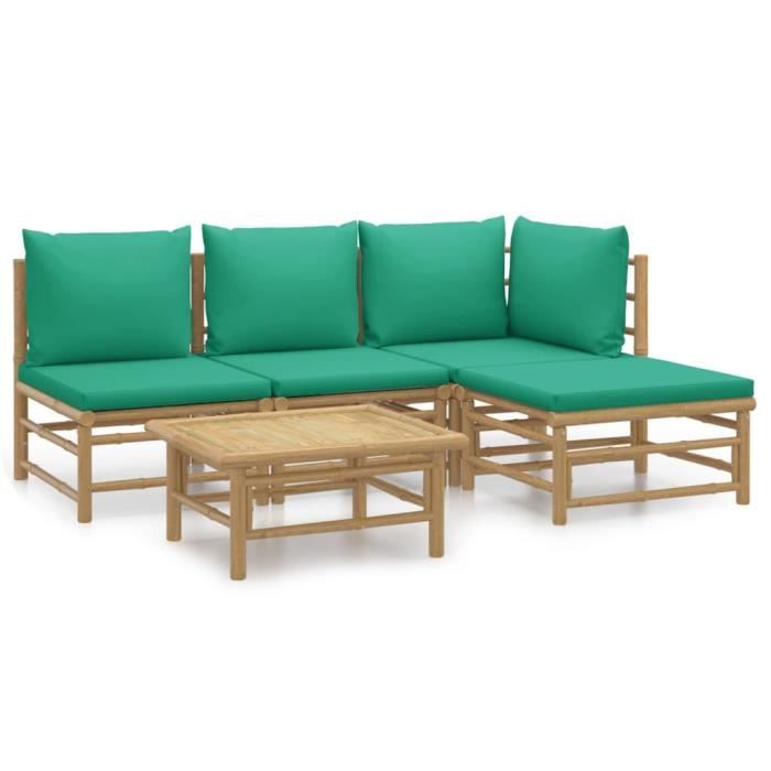 VidaXL Salon de jardin 5 pcs avec coussins vert bambou 3155145