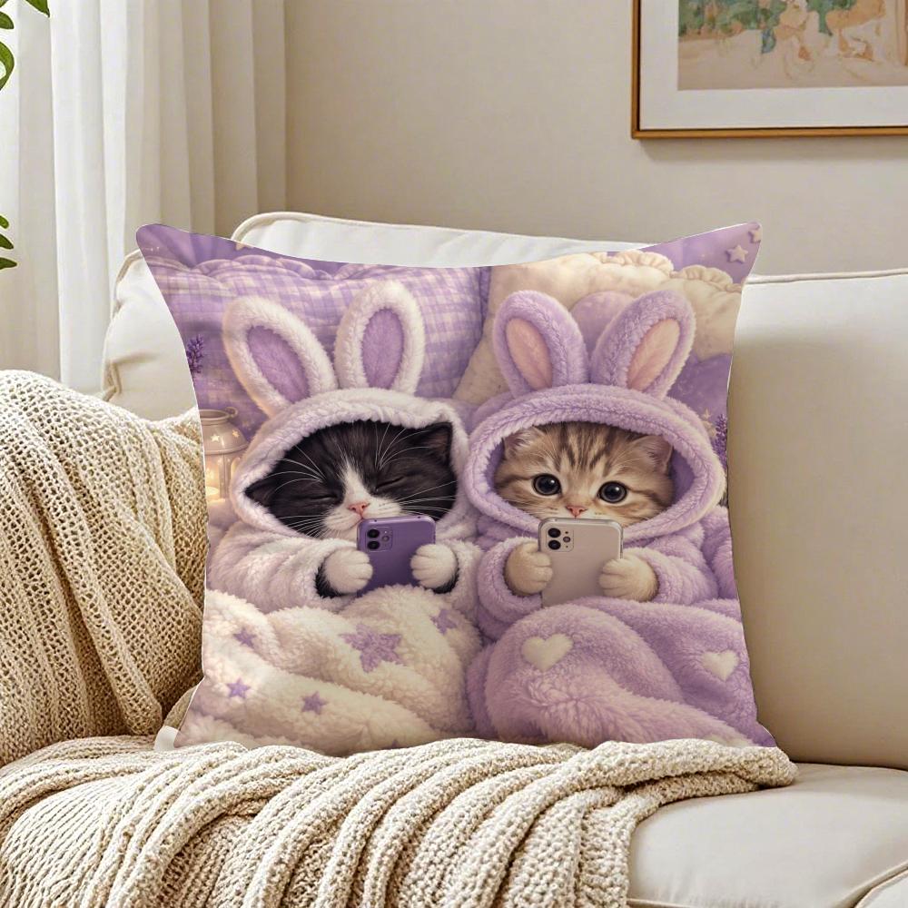 Vibrant Style Charming Kitten Pillow Case Breathable Organic Short Plush Cushion Covers Wrinkle-Resistant Soft Durable