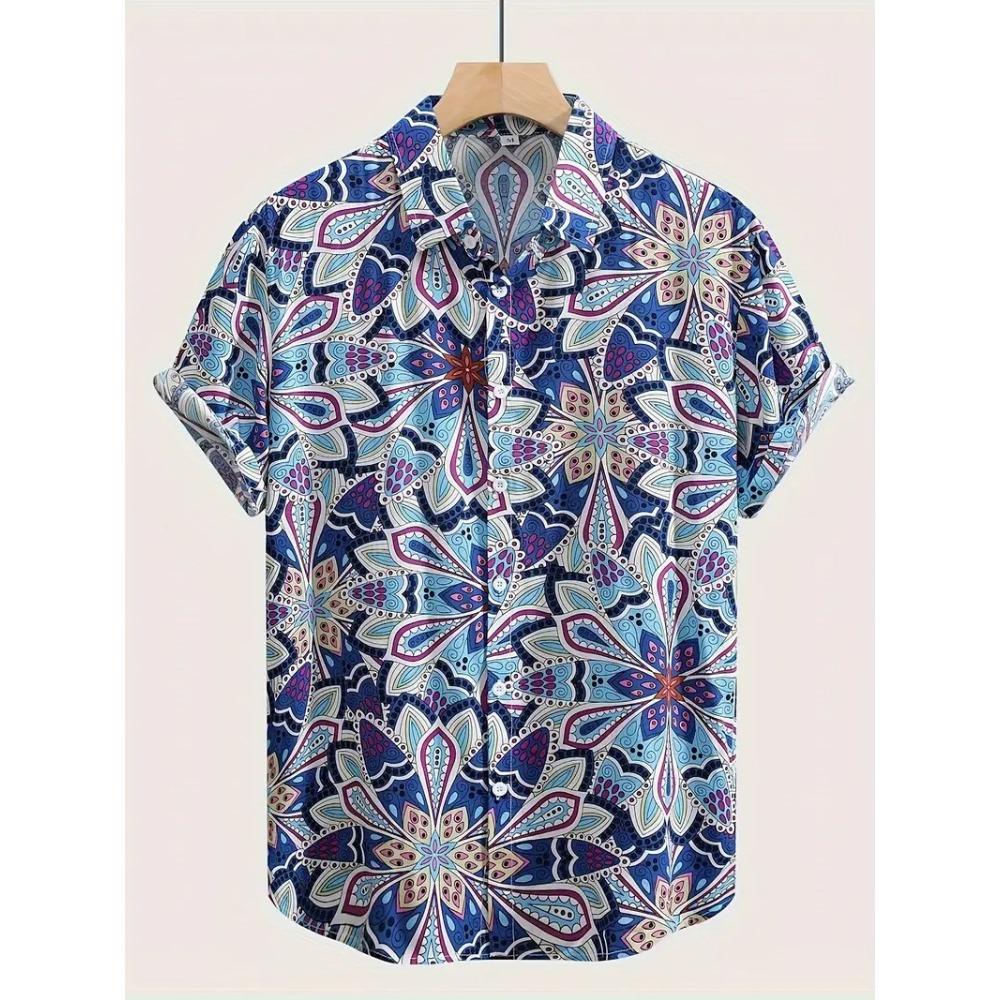 Palmshadow Cuban Camisa Men's Clothing Simple Hawaiian Print Poplin Shirt Business Holiday Everyday Outdoor Short Sleeve Shirt