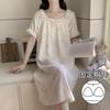 Summer Elegant Camellia Cloud Cotton Long Dress Sweet Soft Waxy Skin-friendly Anti-wrinkle Nightdress Women's Loungewear Pajamas with Chest Pads