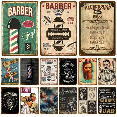 Letrero Metálico Vintage de BARBERÍA Póster Café Bar Pub Letrero de Hojalata Placa Retro Corte de Pelo y Afeitado Barba Planchas Impresión Decoración del Hogar