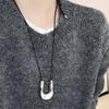 Vintage Metal U-Shaped Pendant Necklaces for Women Trendy Black Long Leather Rope Adjustable Sweater Chain Jewelry Accessories