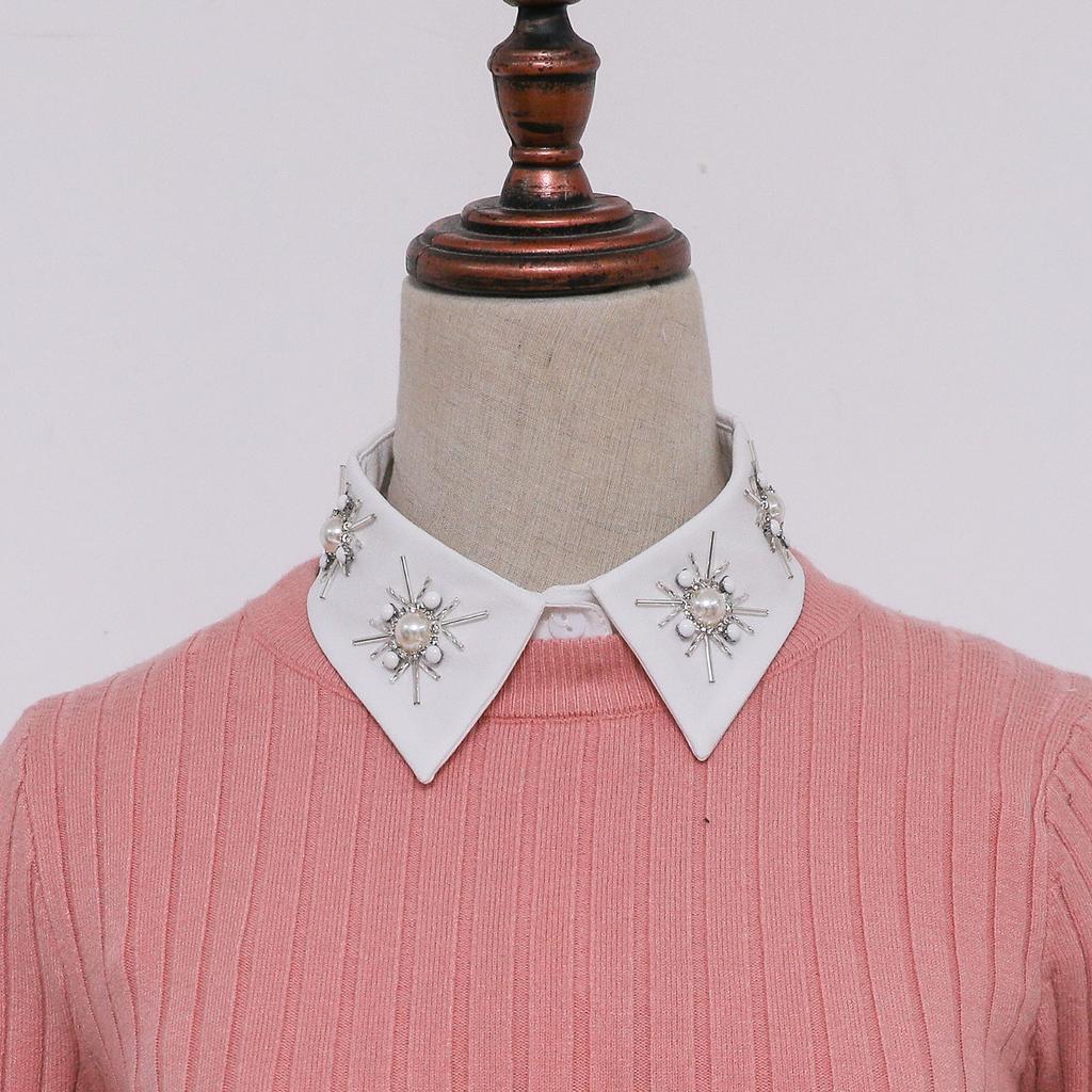 Cuello Postizo con Perlas y Decoración de Sol para Blusas