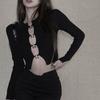 Autumn Korean Sweet Patchwork Solid Color O-neck Long Sleeve Cardigan Ladies Fashion Sexy Buttons Hollow Out Knitting Top Tee