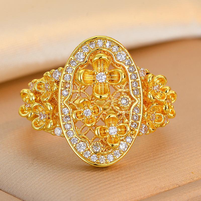 Live Broadcast Live Osmanthus Diamond-Inlaid Flower Ring - Chinese-Style Exquisite Hollow Design Women's Jewelry