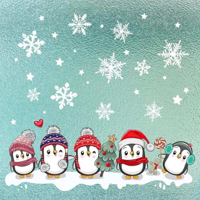 Decorative Wall Stickers Christmas Snowflakes Penguins Static Pasting Glass Windows Double-sided Visual Decorative Stickers