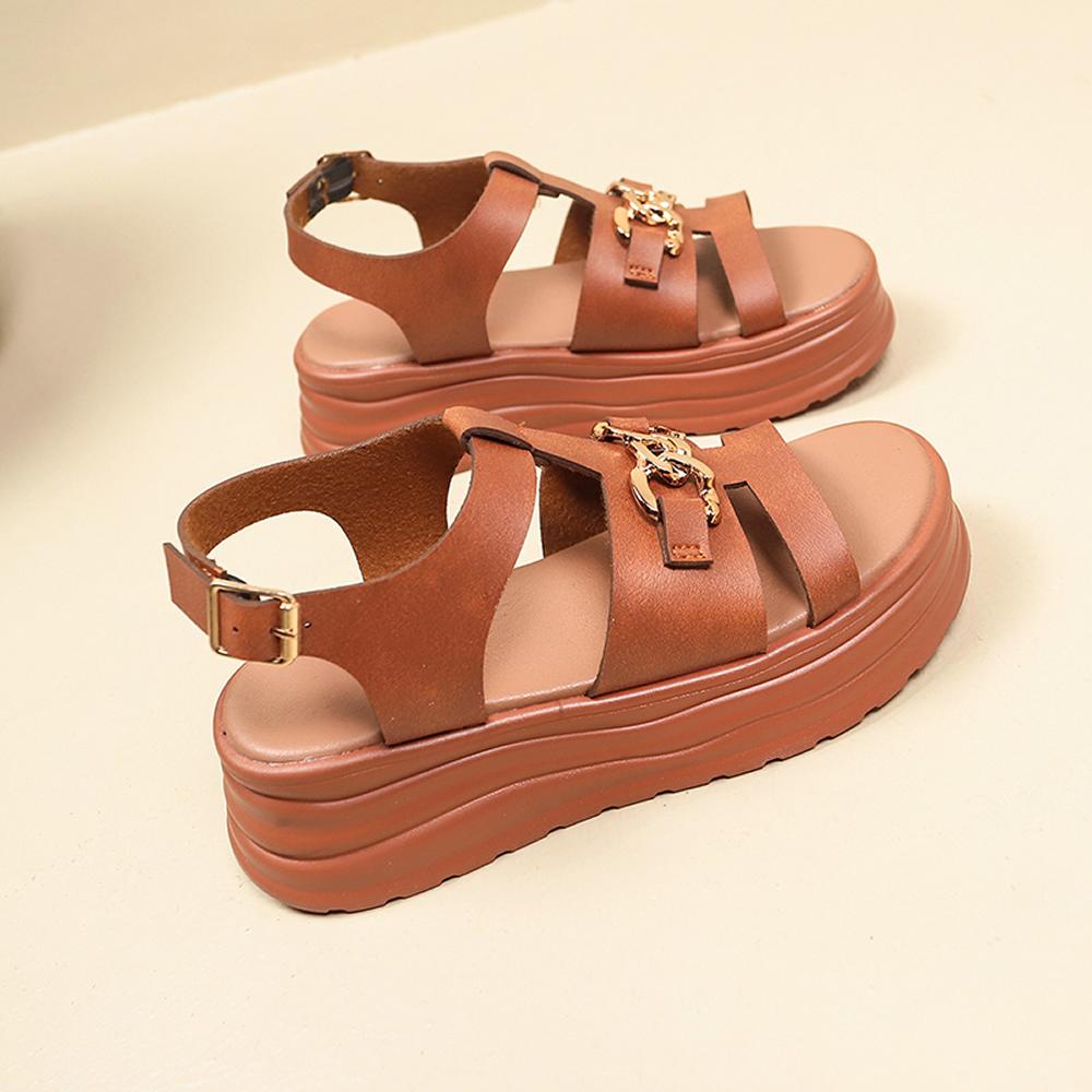 

Женские сандалии на высокой платформе Новинка 2025 Лето Дышащие 5 см Высокий каблук Женские кожаные кроссовки Массивные шлепанцы Sandalias Mujer 40 коричневый