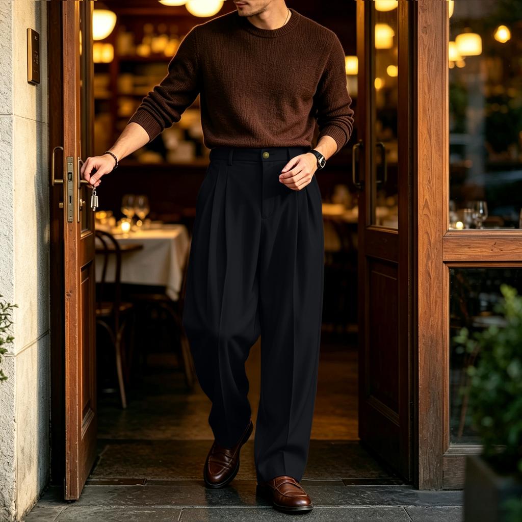 Men's Straight Leg Dress Pants Relaxed Fit Wide Leg Casual Trousers