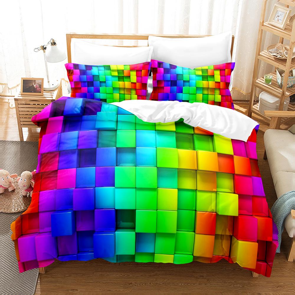 

3D комплект постельного белья для односпальной/двуспальной кровати цвета радуги, пуховый пододеяльник, 2/3 шт., подарок на день рождения, AU140 * 210, полноразмерный микрофибра, быстросохнущий мягкий домашний текстиль Baby 100x135cm