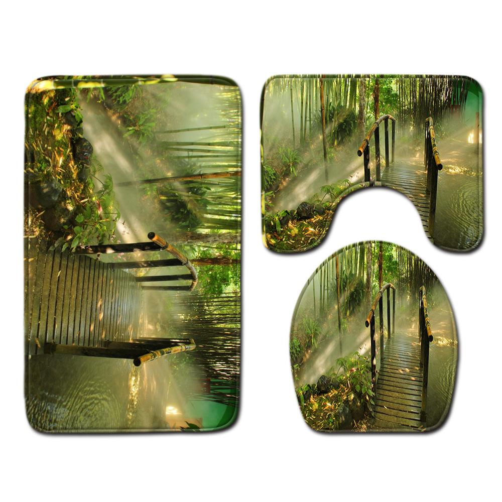 Landscape Bathroom Floor Mat Toilet Three-Piece Set