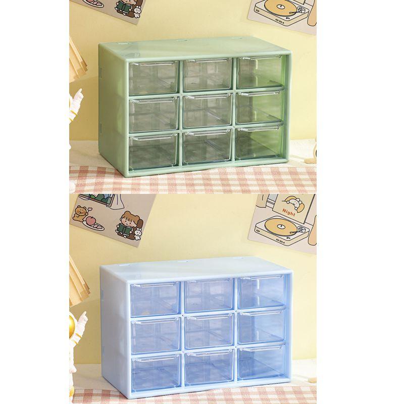 4pcs 9 Grid Storage Boxes Organizer Transparent Small Drawer Partitioned Student Desktop Wall-mounted Sundries Storage Box Cute