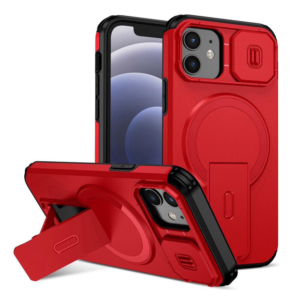 KEYSION Shockproof Magnetic Case for iPhone 11 12 Pro Max Slide Camera Lens Protect Kickstand Wireless Charging Phone Back Cover