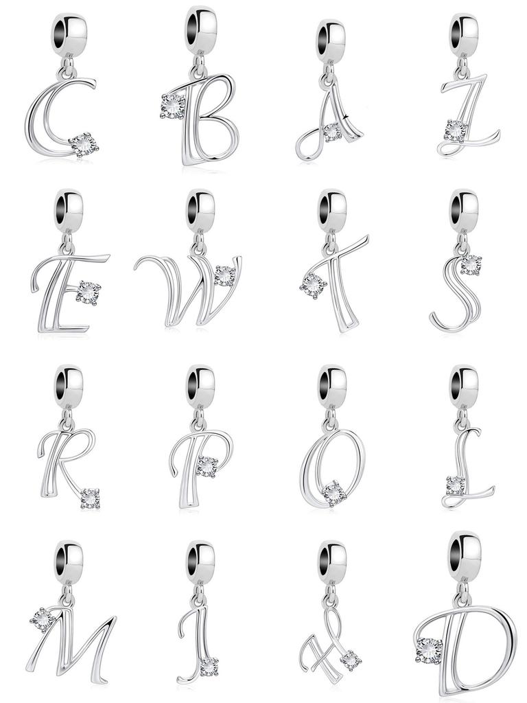 26 A-Z Alphabetperlen Kupfer Liebesbrief-Anhänger Passend für Original Armreif-Charms-Armband Zirkonia-Perle Schmuck