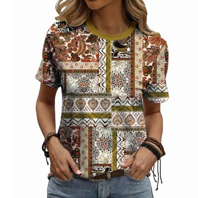 Camiseta Casual de Manga Corta con Cuello Redondo Estilo Bohemio Impresión 3D para Mujer Verano