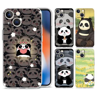 Phone Case For iPhone 15 14 13 12 Mini 11 Pro Max XS X XR 7 8 Plus Clear Shockproof TPU Cover Cute Panda Climbing Bamboo