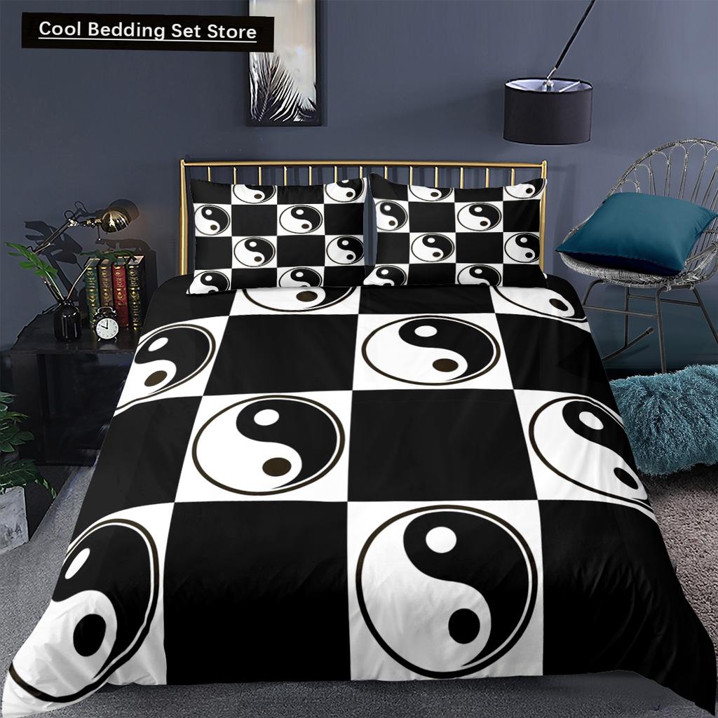 Yin Yang King Queen Duvet Cover Mandala Bohemian Bedding Set Retro Lotus Tai Chi Bagua Comforter Cover Chinoiserie Quilt Cover