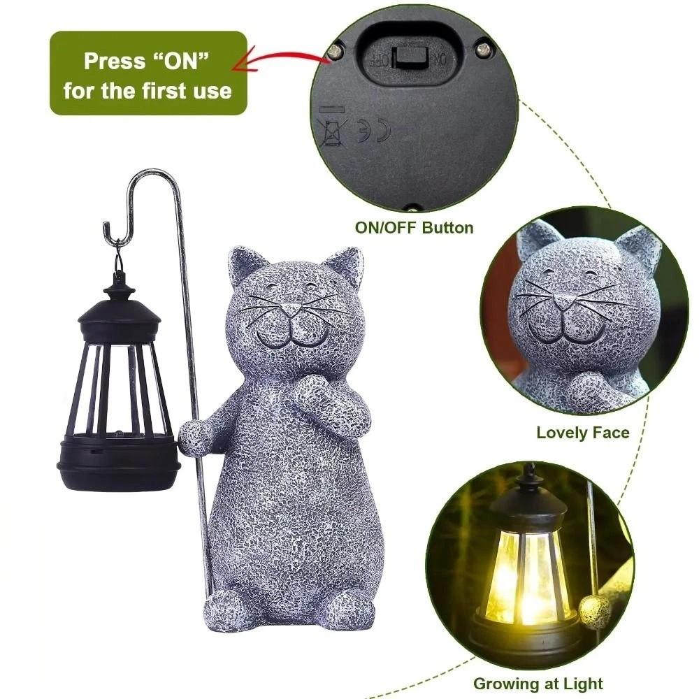 IP44 Waterproof Garden Cat Figurine UV Resistant Auto On/Off Cat Statue Resin Material Solar Lights LED Lamp Outdoor Garden