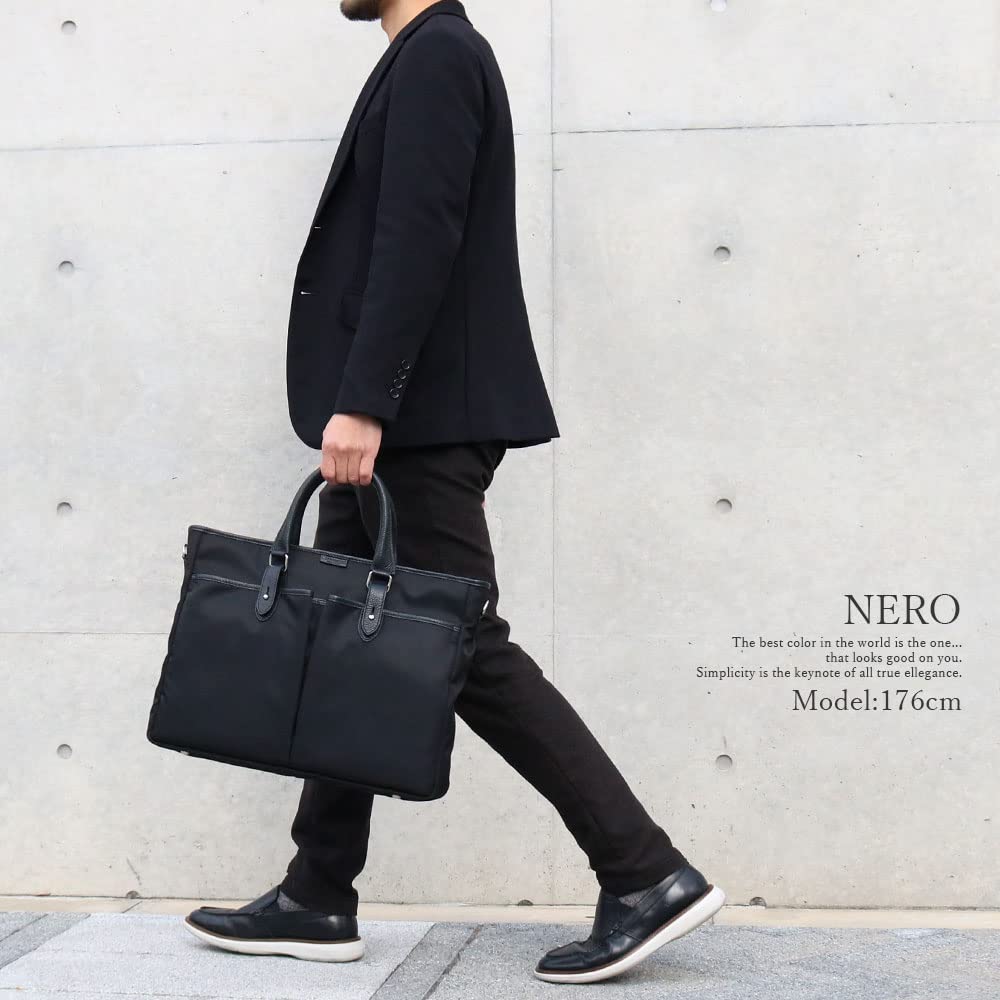STEFANOMANO Time Limonta Nylon and Genuine Luxury Large Made In Italian Leather Business Commuter Shoulder Office [Limited Offer] 2-Way Briefcase,