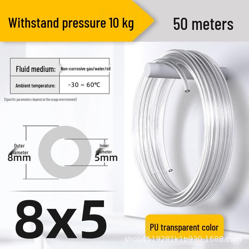 Zhuo Ji 8mm High-Pressure Transparent PU Air Hose for Air Compressors (Sizes: 4/6/10/12/14/16)