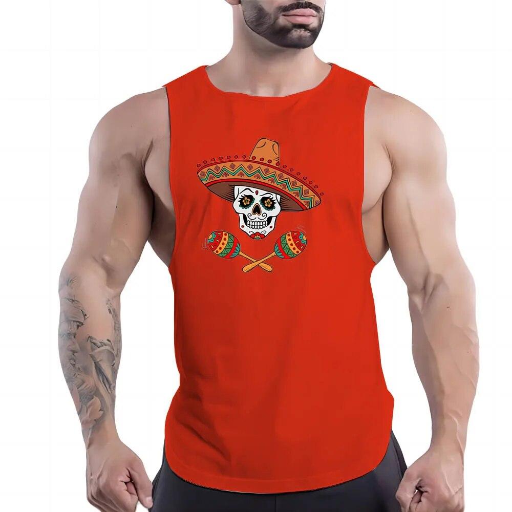 Léto Nové Sportovní Basketbalové Oblečení Bílá Vesta Rychleschnoucí Pánské Kulatý Výstřih Venkovní Pohodlné Prodyšné Kreslený Potisk Lebky