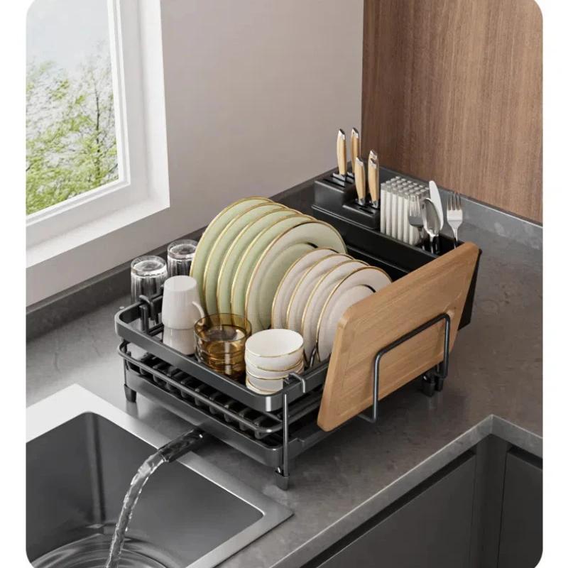 Multifunctional Dish Rack for Kitchen Counter Large Dish Drainer with Drainboard Storage Rack Kitchen Dish Drying Rack