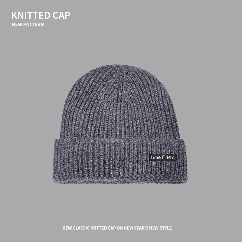 Knitted wool hat children's autumn and winter trendy brand bag head warm cold hat sticker letter big head circumference stacking hat