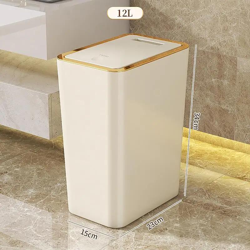 Small Thickened Capacity Bin Bedroom Toilet Trash Can with Lid Simple Design Dormitory Garbage Can Long Tub Shape Press Open