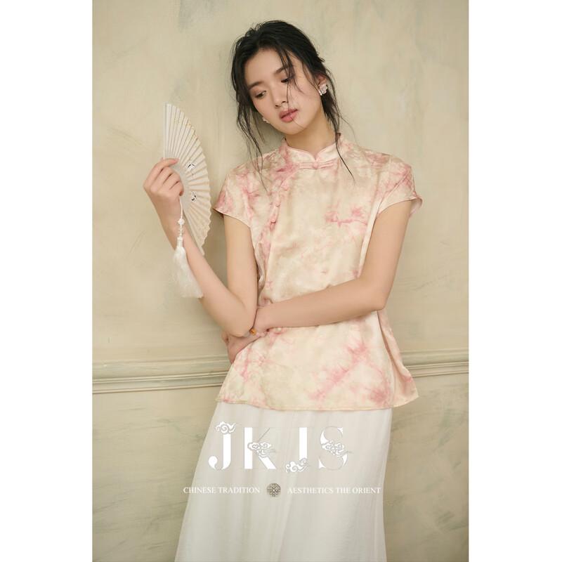 JK&JS Poppy New Chinese Style Ink Wash Floral Short Sleeve Tee S