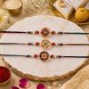 Rakhi for Brother Set of 3 Designer Floral Rakhis for Brother with Beads and Thread, Traditional Handmade Raksha Bandhan Rakhi Combo Pack, Decorative