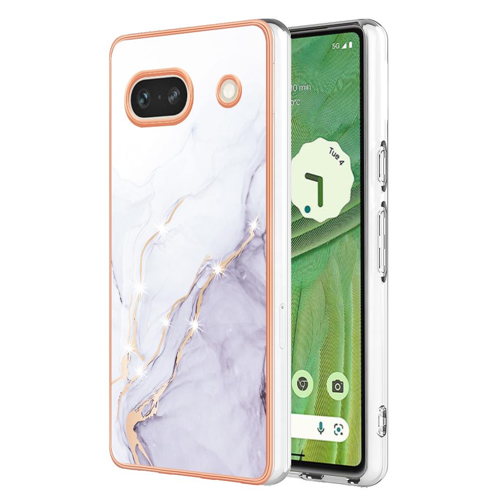 

For Google Pixel 7a TPU Case with IMD Marble Pattern Electroplated Back Cover White 006