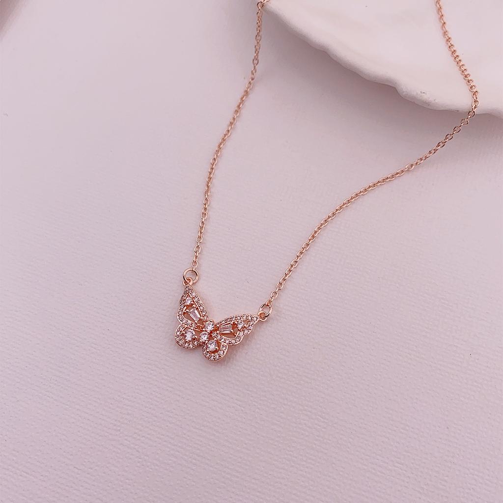 Japan and Korea necklace Mori temperament smart hollow butterfly pendant female micro zircon fashion design collarbone chain wholesale