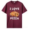 Cross-border Western trendy T-shirts for men, I Love Food tops, pizza cartoon print T-shirts, men's short-sleeve T-shirts