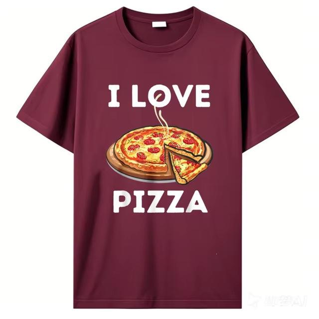 Cross-border Western trendy T-shirts for men, I Love Food tops, pizza cartoon print T-shirts, men's short-sleeve T-shirts