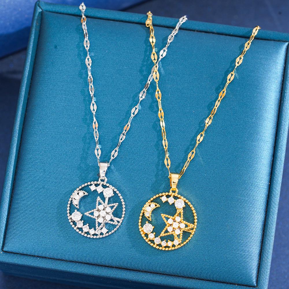 Star and Moon Zircon Necklace: Japanese-Korean Style, Trendy New Design, Titanium Steel