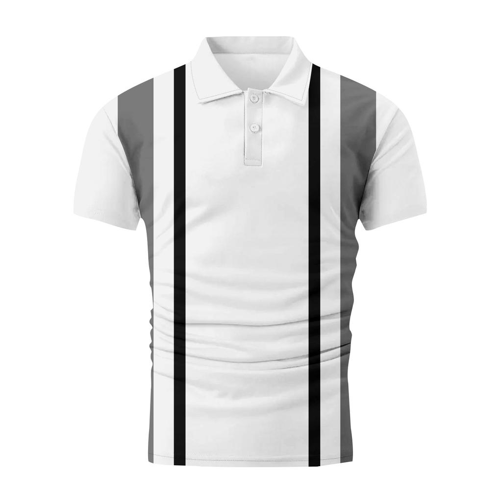 Striped Print Summer Short Sleeved Lapel Button Men's Casual Top