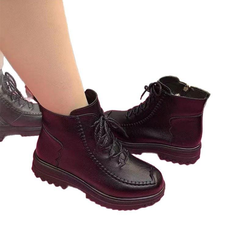Non-slip velvet thick-soled Martin boots, new autumn and winter warm boots, soft-soled thickened flat-soled short boots, cotton shoes.