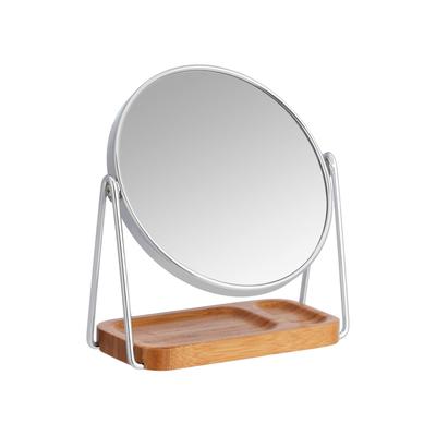 AmazonBasics Round Tabletop Mount Mirror Tabletop Vanity Double Sided Mirror with Square Bamboo Tray Magnification Gold X X Cm 1x/5x 19.5 8.5 21.3