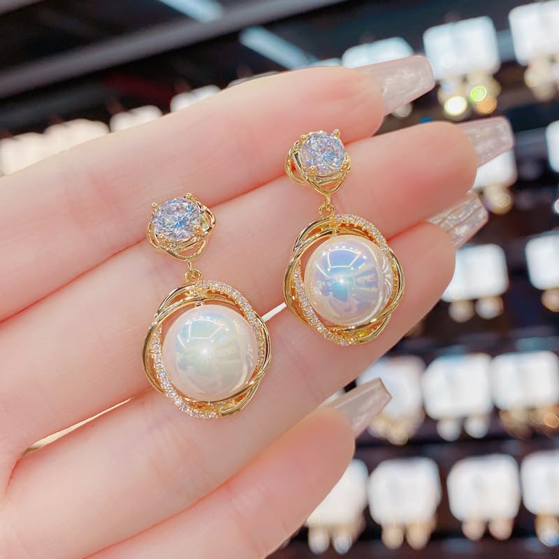 Freshwater Pearl Earrings 925 Silver Pearl Earrings Vinegar Earrings Ladies Popularity Compatible with Metal Allergies (Pearl Earrings)